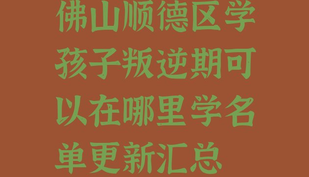 十大佛山顺德区学孩子叛逆期可以在哪里学名单更新汇总排行榜