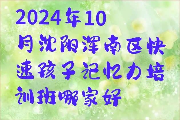 十大2024年10月沈阳浑南区快速孩子记忆力培训班哪家好排行榜