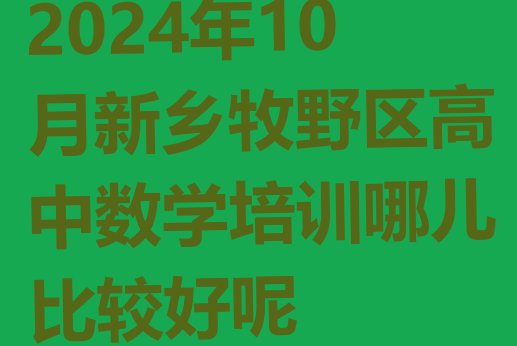 十大2024年10月新乡牧野区高中数学培训哪儿比较好呢排行榜