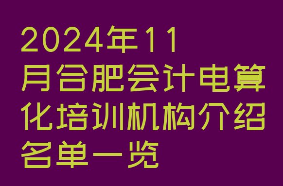 2024年11月合肥会计电算化培训机构介绍名单一览”